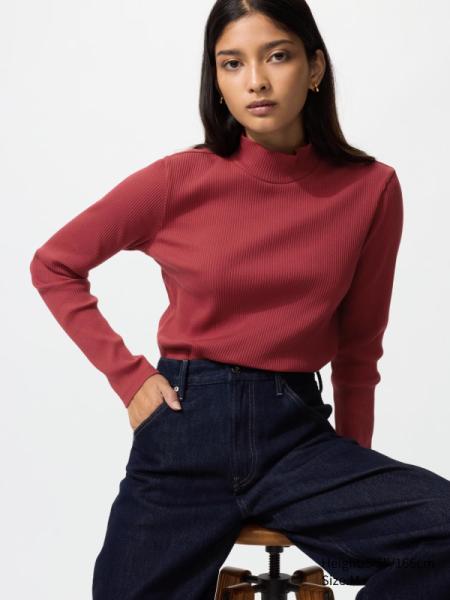 Ribbed High Neck T-Shirt (EN) - Rojo